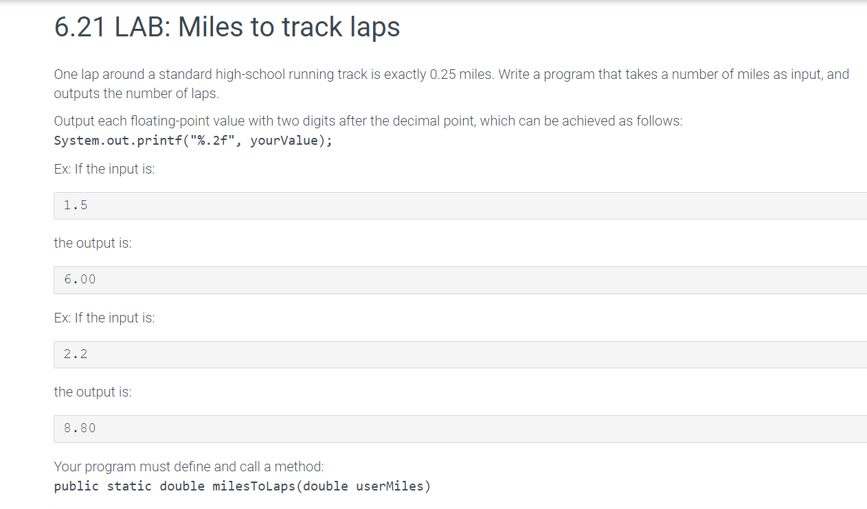 Solved 6.21 LAB Miles To Track Laps One Lap Around A Sta...