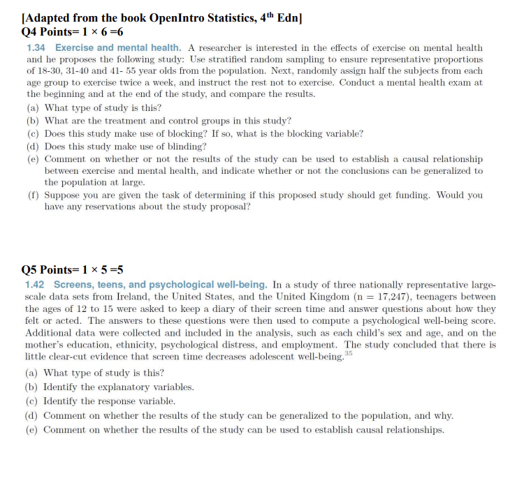 Solved [Adapted From The Book OpenIntro Statistics, 4th | Chegg.com