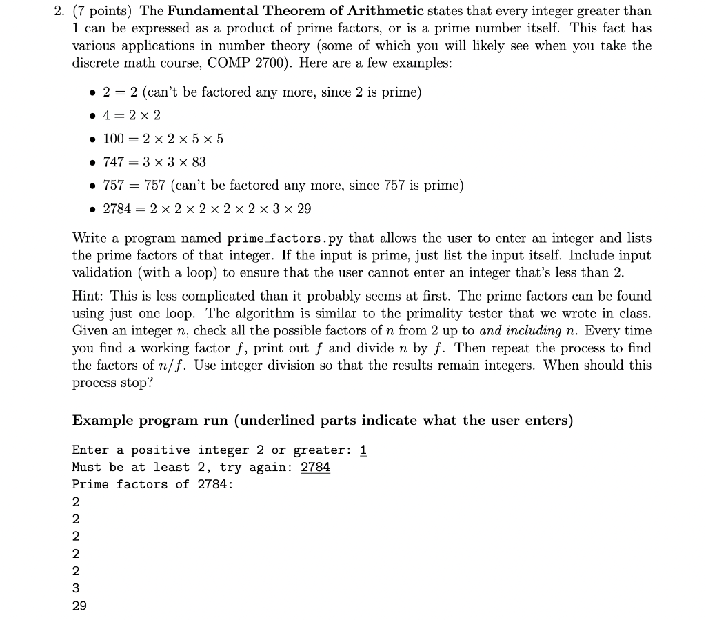 Solved (7 points) The Fundamental Theorem of Arithmetic | Chegg.com