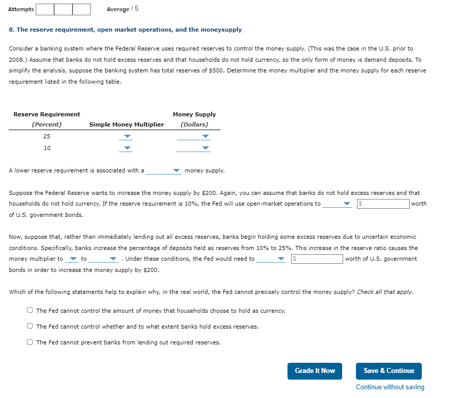 Solved Attempts Average 5 8 The Reserve Requirement Open Chegg