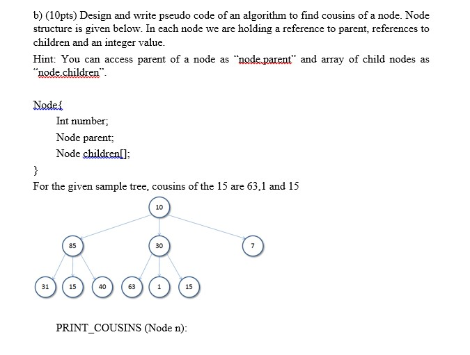 Solved b) (10pts) Design and write pseudo code of an | Chegg.com