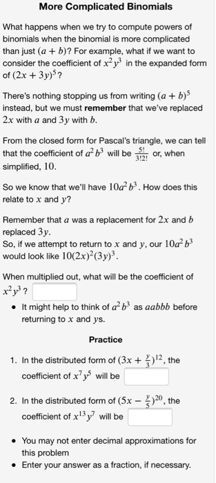 Solved More Complicated Binomials What happens when we try | Chegg.com