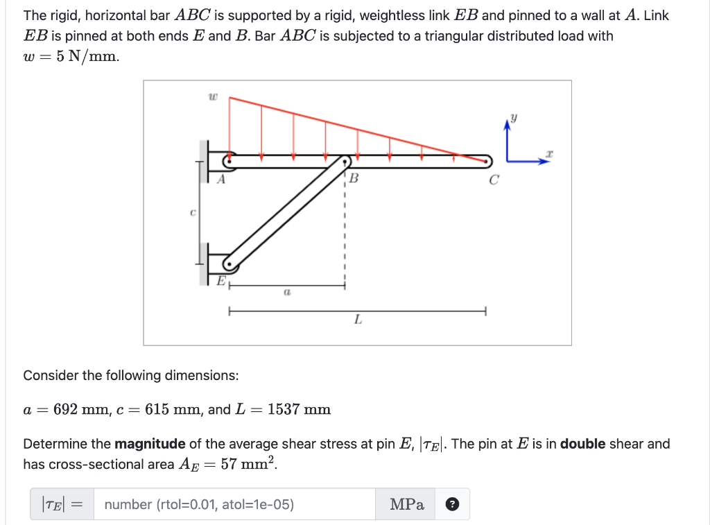 Solved The Rigid Horizontal Bar Abc Is Supported By A