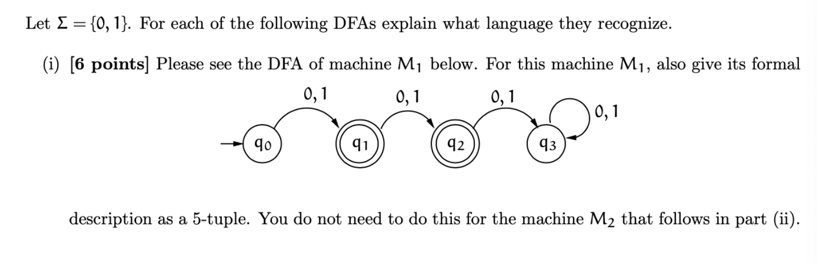 Solved Let Σ={0,1}. For each of the following DFAs explain | Chegg.com