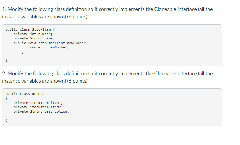 Solved 1. Modify the following class definition so it | Chegg.com