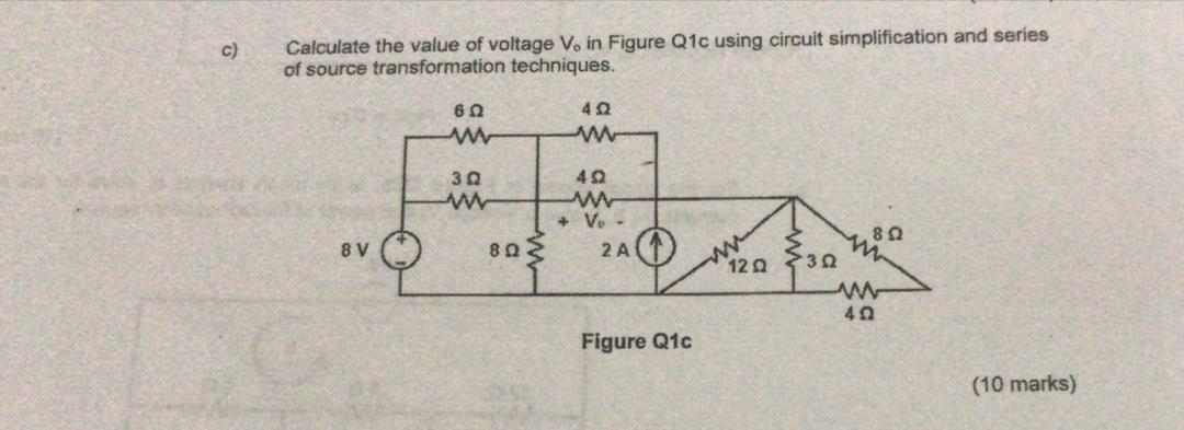 Solved c) Calculate the value of voltage V. in Figure Q1c | Chegg.com