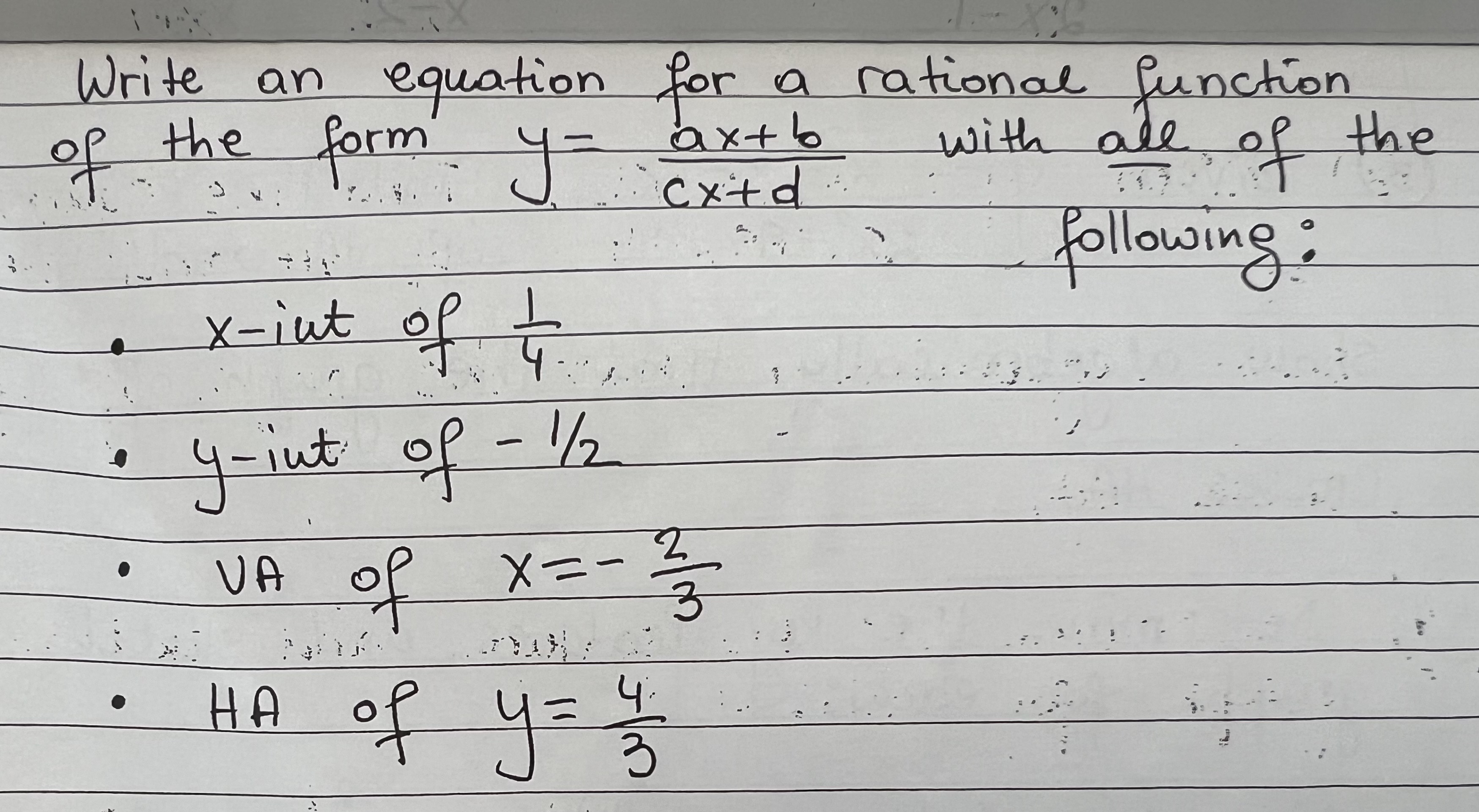 Solved Write an equation for a rational function of the form | Chegg.com