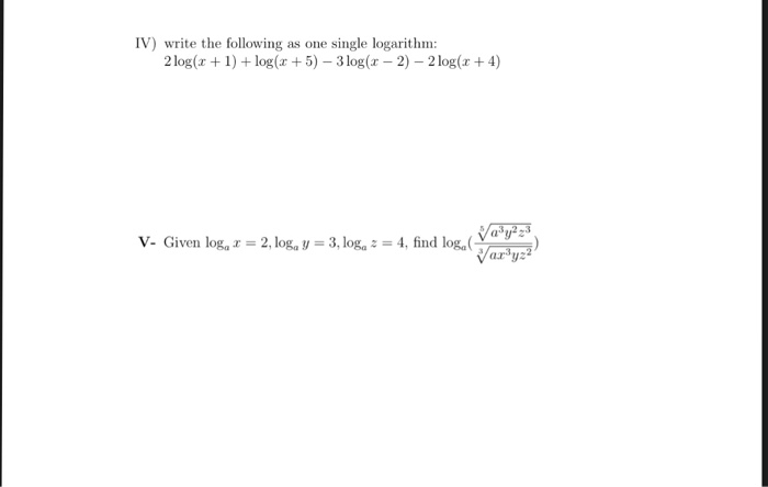 Solved Write the following as one single logarithm: 2 log | Chegg.com