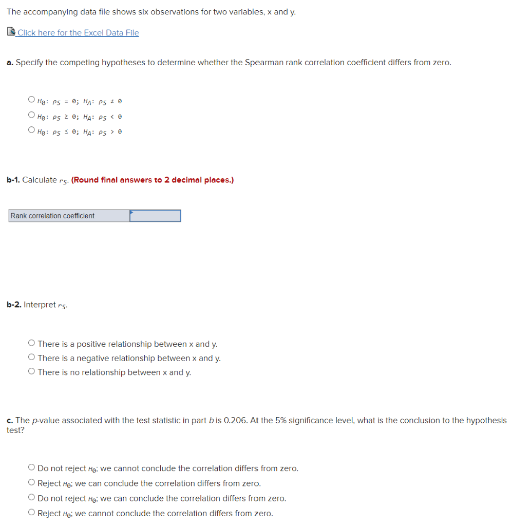 Solved The accompanying data file shows six observations for | Chegg.com