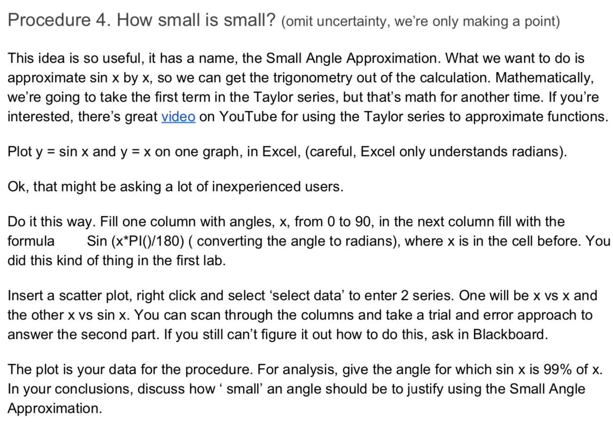 Solved Procedure 4 How Small Is Small Omit Uncertainty Chegg Com