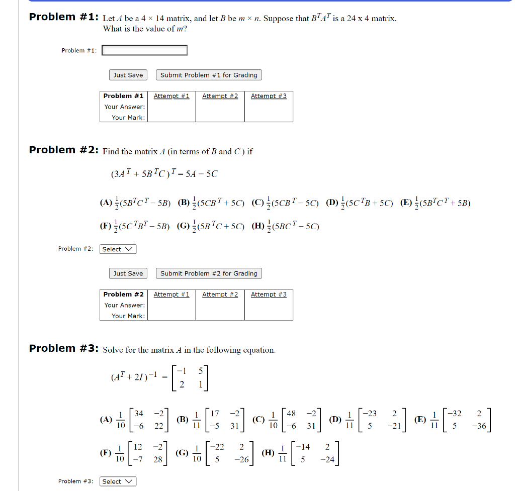 Solved Problem \# 2: Find the matrix A (in terms of B and C | Chegg.com