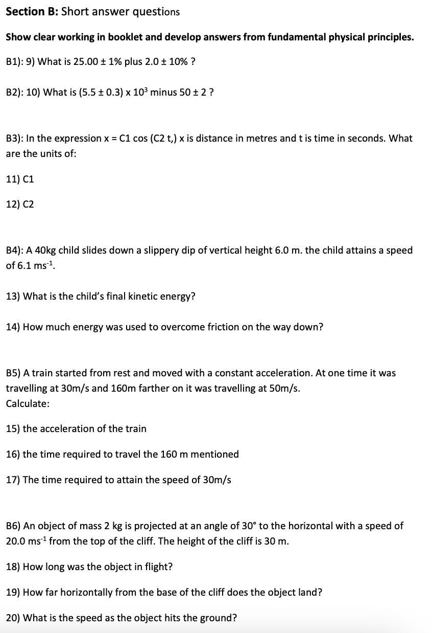 Solved Section B: Short Answer Questions Show Clear Working | Chegg.com