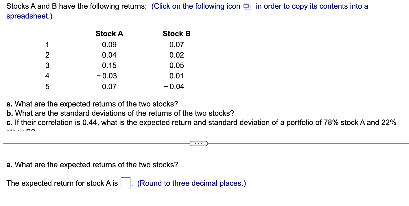 Solved Stocks A And B Have The Following Returns: (Click On | Chegg.com