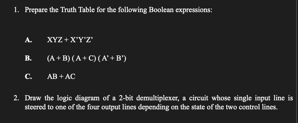 Solved 1. Prepare The Truth Table For The Following Boolean | Chegg.com