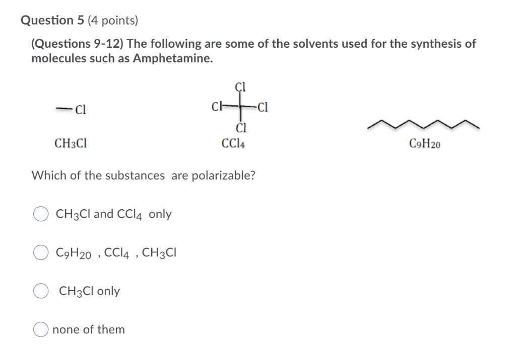 Solved Question 5 (4 points) (Questions 9-12) The following | Chegg.com