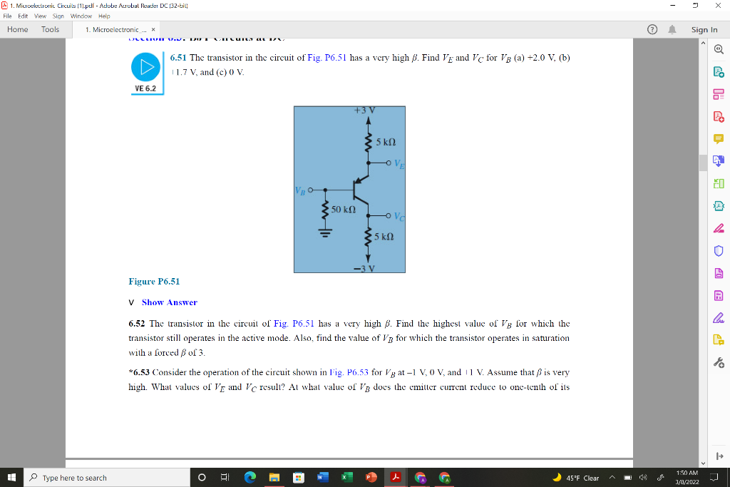 Solved 6.58 In the circuit shown in Fig. P6.58, the | Chegg.com