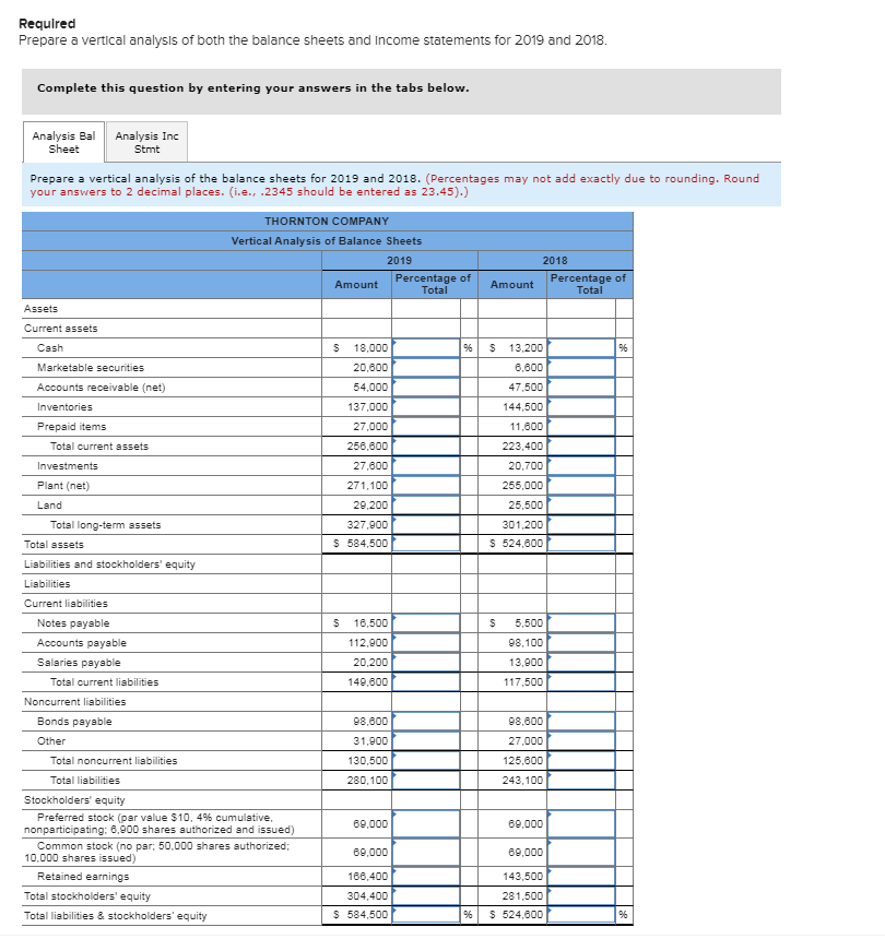 Solved Required Prepare a vertical analysis of both the | Chegg.com