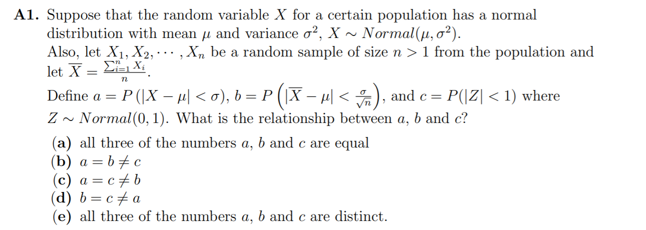 Solved A1. Suppose that the random variable X for a certain | Chegg.com