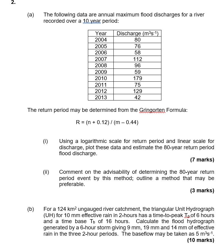 solved-2-a-the-following-data-are-annual-maximum-flood-chegg