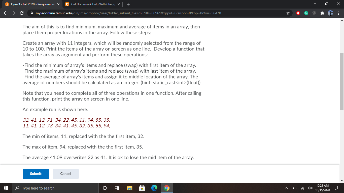 Solved Quiz-3 - Fall 2020 - Programming X C Get Homework | Chegg.com