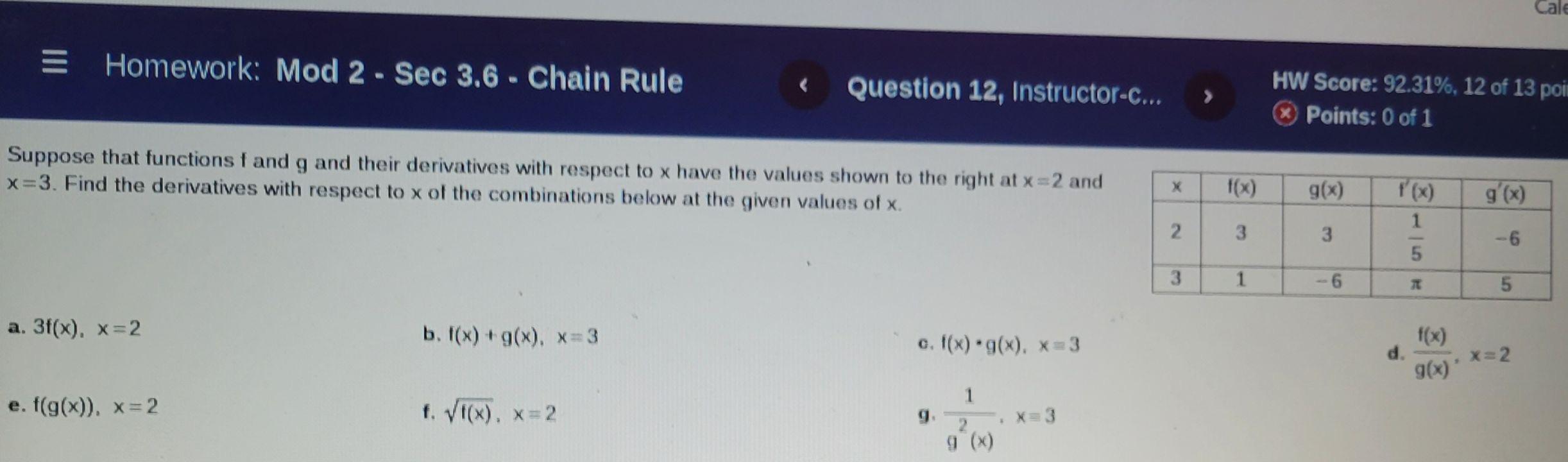 Solved Cale Homework: Mod 2 - Sec 3.6 - Chain Rule Question | Chegg.com