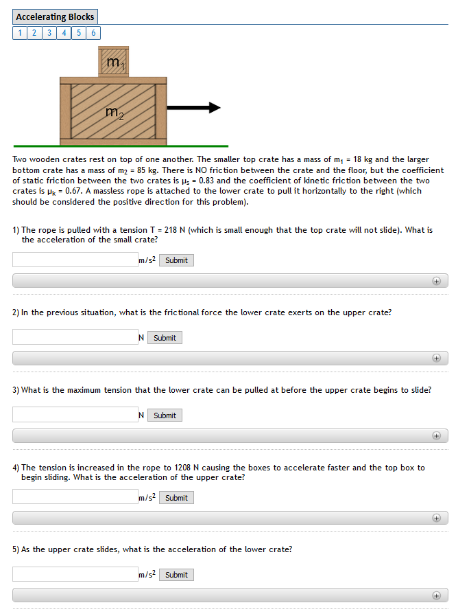 Solved Accelerating Blocks 1 2 3 4 5 6 m m Two wooden crates | Chegg.com