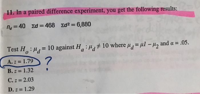 Solved n a paired difference experiment, you get the | Chegg.com