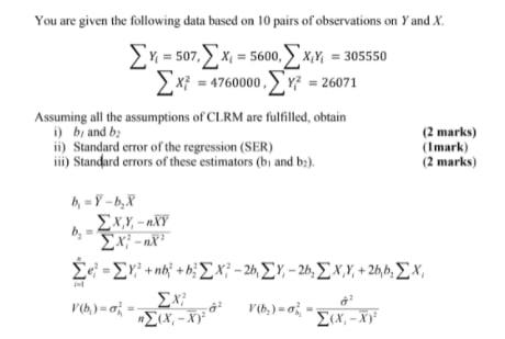 Solved You are given the following data based on 10 pairs of | Chegg.com