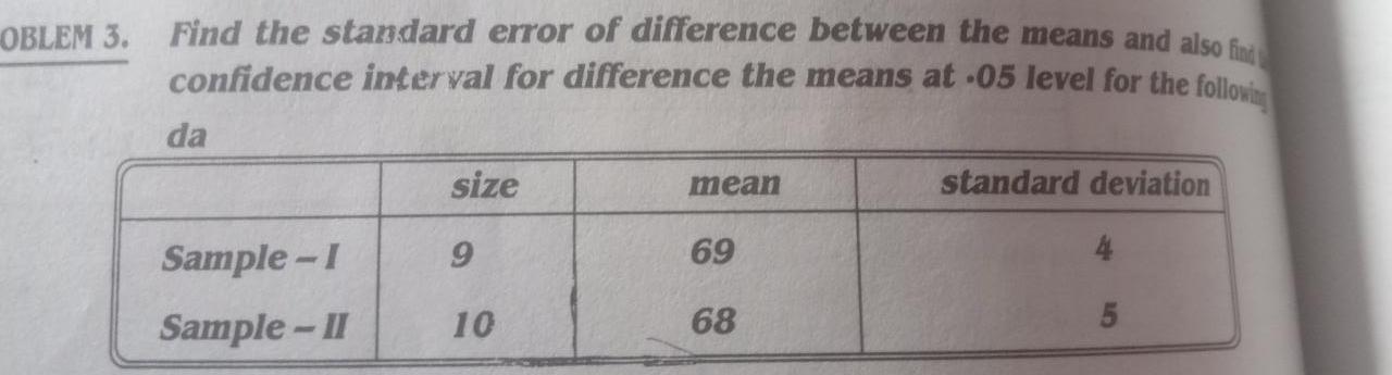 Solved OBLEM 3. Find the standard error of difference | Chegg.com