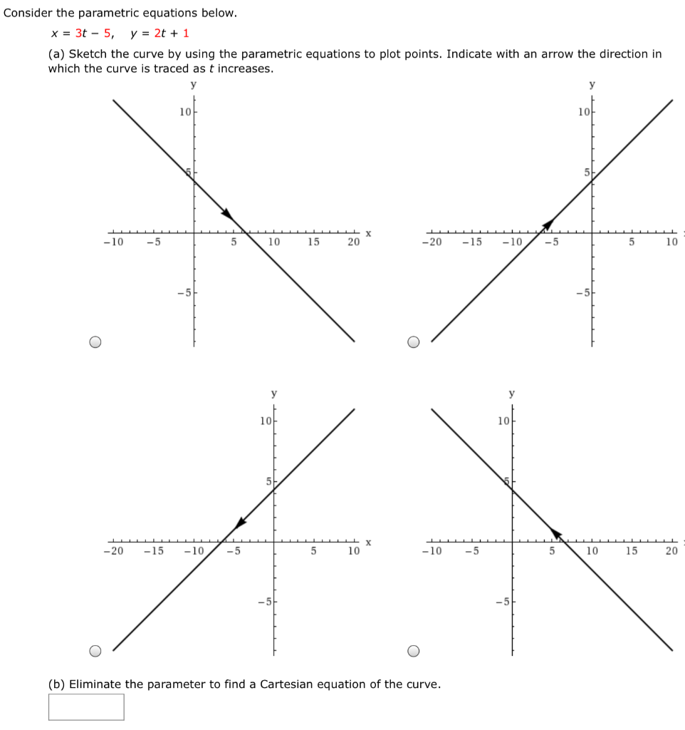 Solved Consider the parametric equations below. x = 3t - 5, | Chegg.com