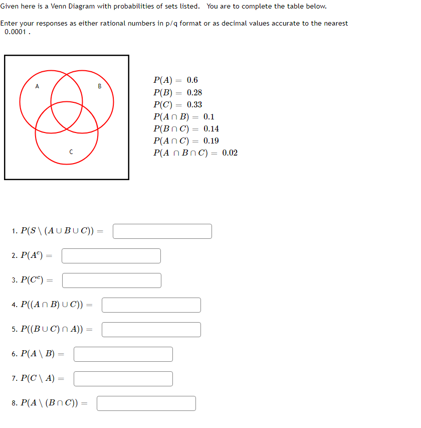 Solved Given Here Is A Venn Diagram With Probabilities Of | Chegg.com