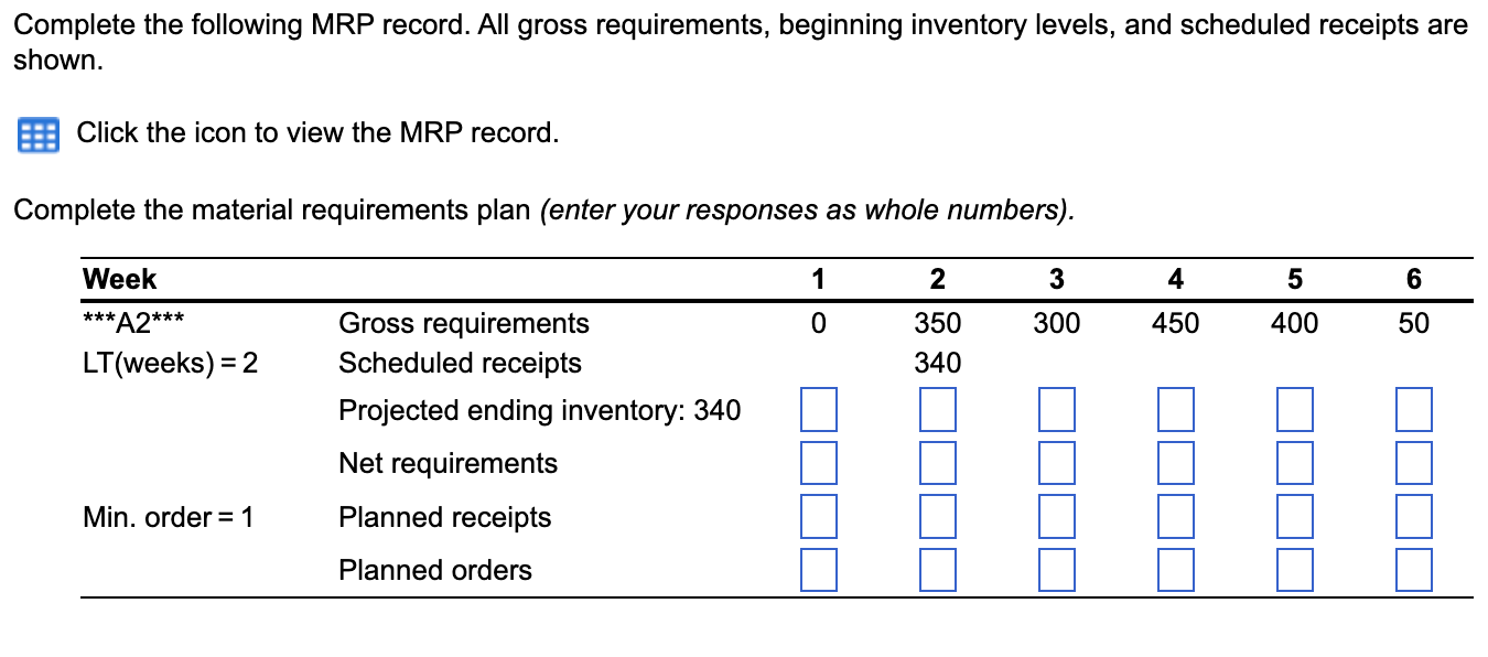 Solved Complete the following MRP record. All gross | Chegg.com