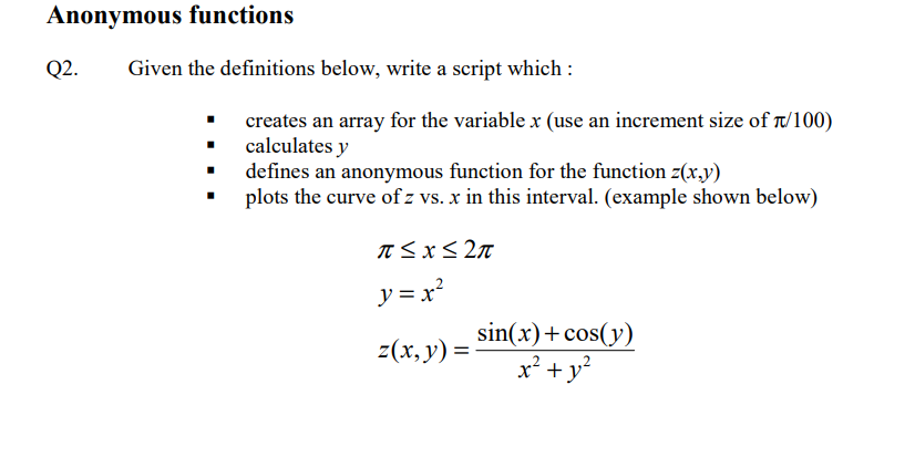 Solved Anonymous Functions Q2. Given The Definitions Below, | Chegg.com