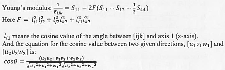 Solved Young's modulus: S11-2 F(S11-S12-2S44) = lu means the | Chegg.com