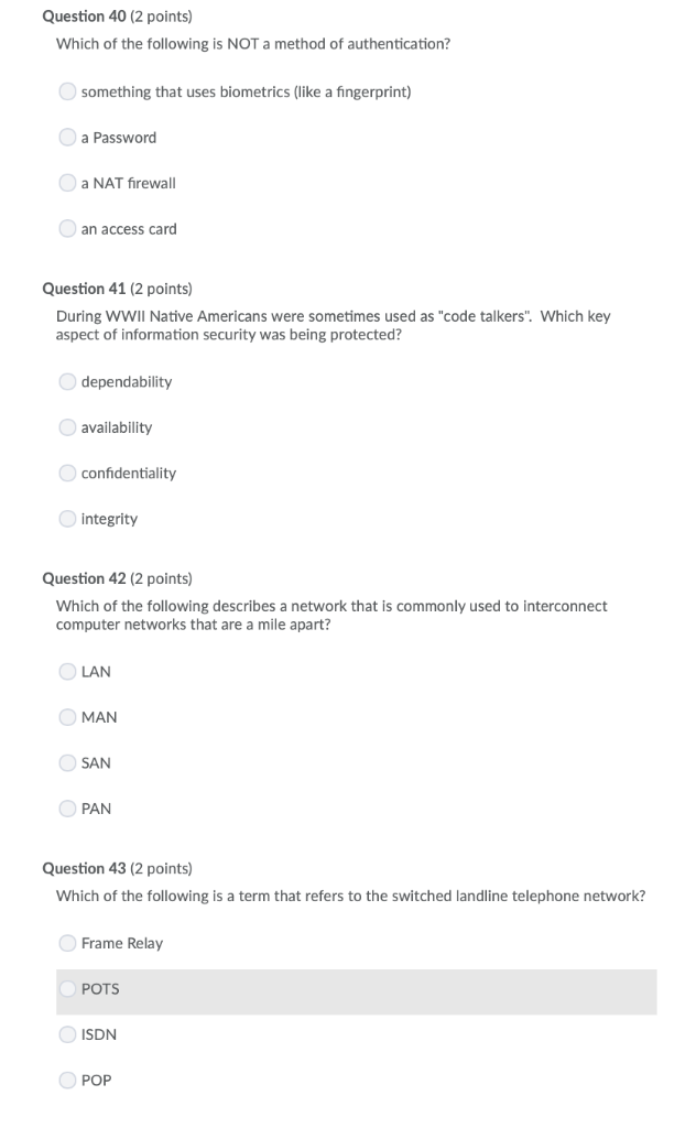Solved Question 40 (2 points) Which of the following is NOT | Chegg.com