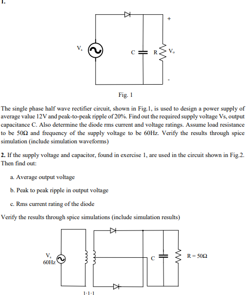 Solved Fig. The single phase half wave rectifier circuit, | Chegg.com