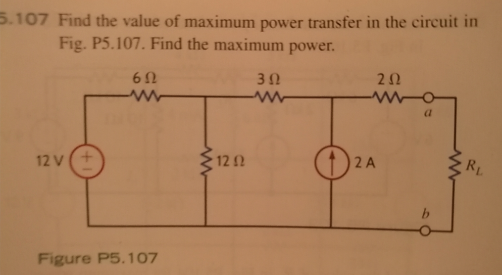 Solved 5.107 Find the value of maximum power transfer in the | Chegg.com