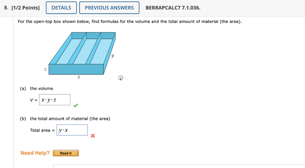 Solved For the opentop box shown below, find formulas for