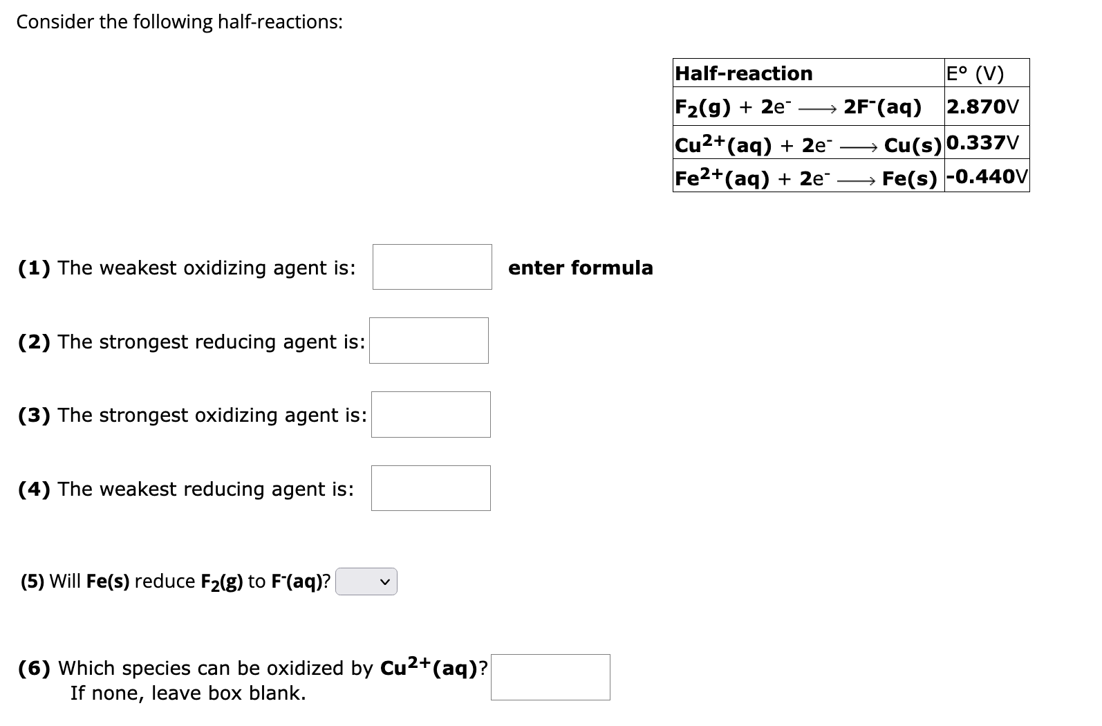 Solved Consider the following half-reactions: (1) The | Chegg.com