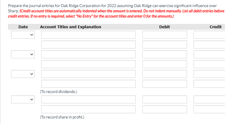 Solved Prepare the journal entries for Oak Ridge Corporation | Chegg.com