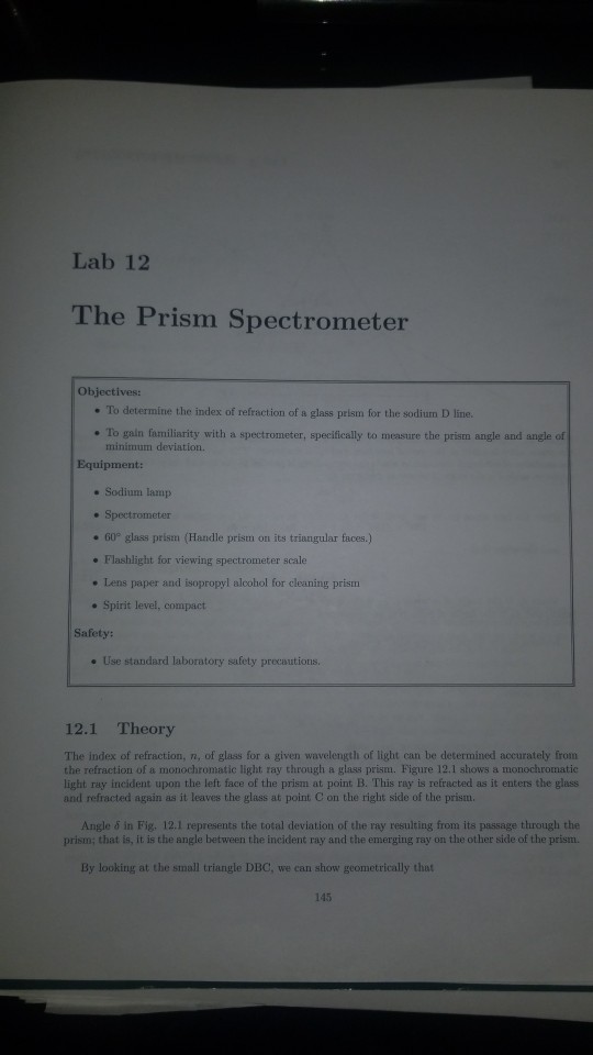 Solved Lab 12 The Prism Spectrometer Objectives . To