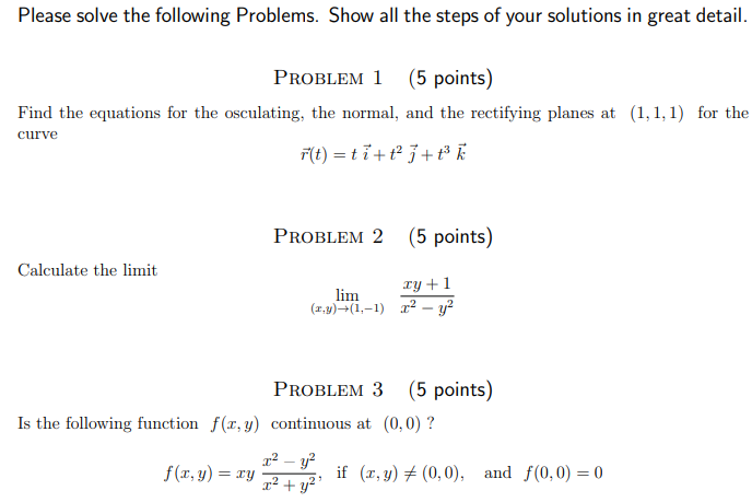 Solved Please solve the following Problems. Show all the | Chegg.com