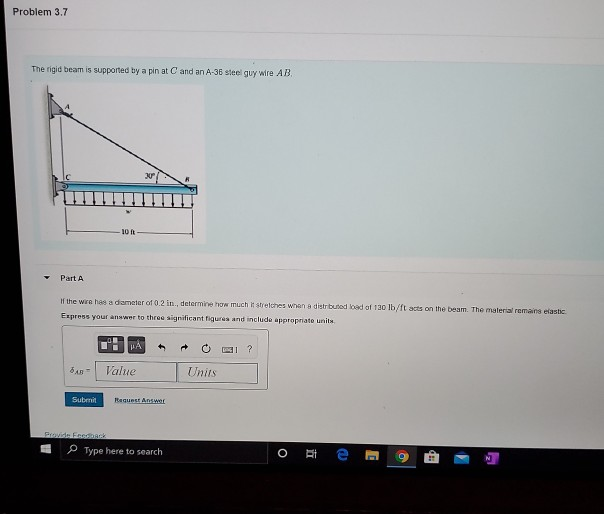 Solved Problem 3.7 The rigid beam is supported by a pin at | Chegg.com
