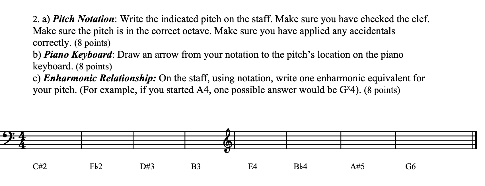 2. a) Pitch Notation Write the indicated pitch on