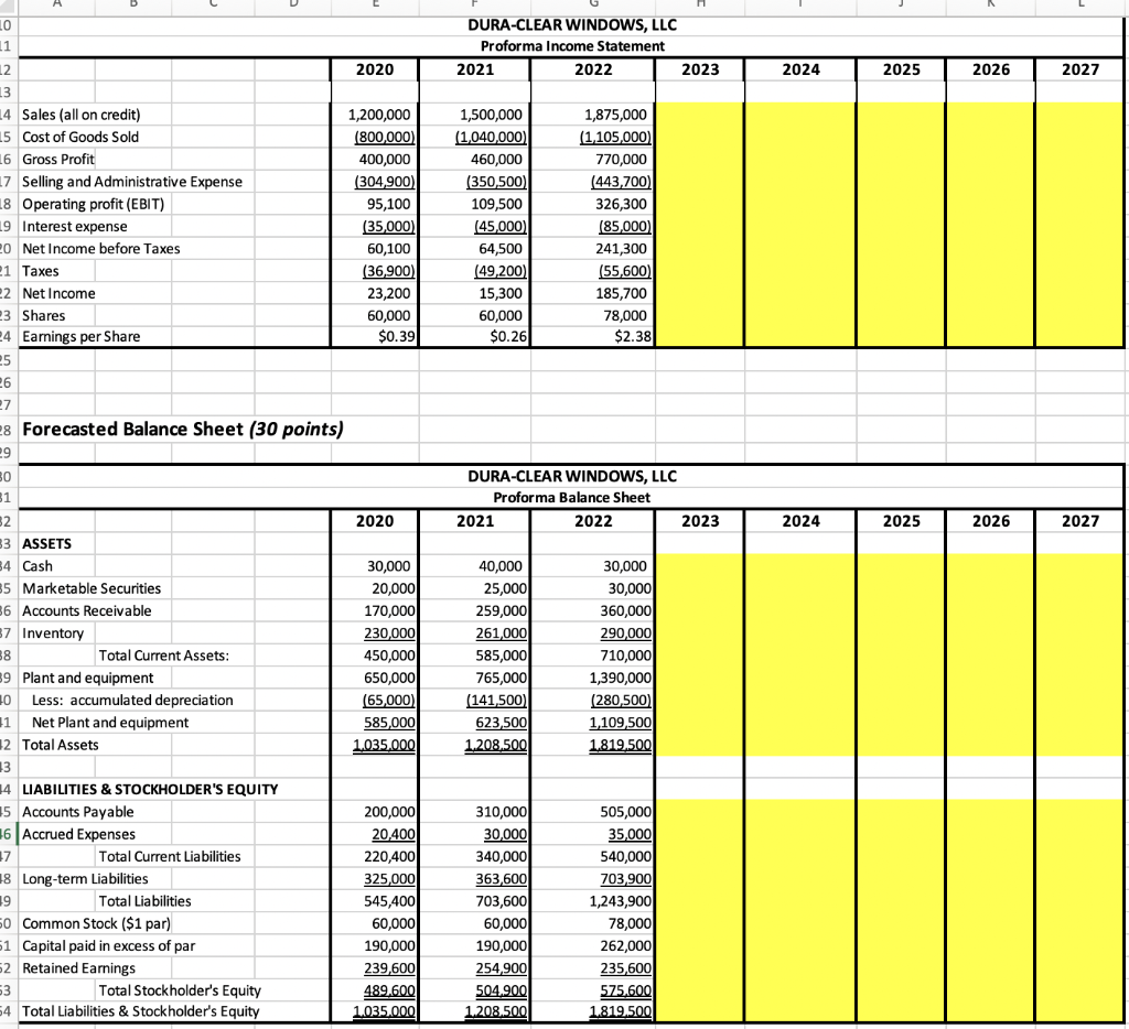 Fill In The Yellow Highlighted Cells With Your Chegg