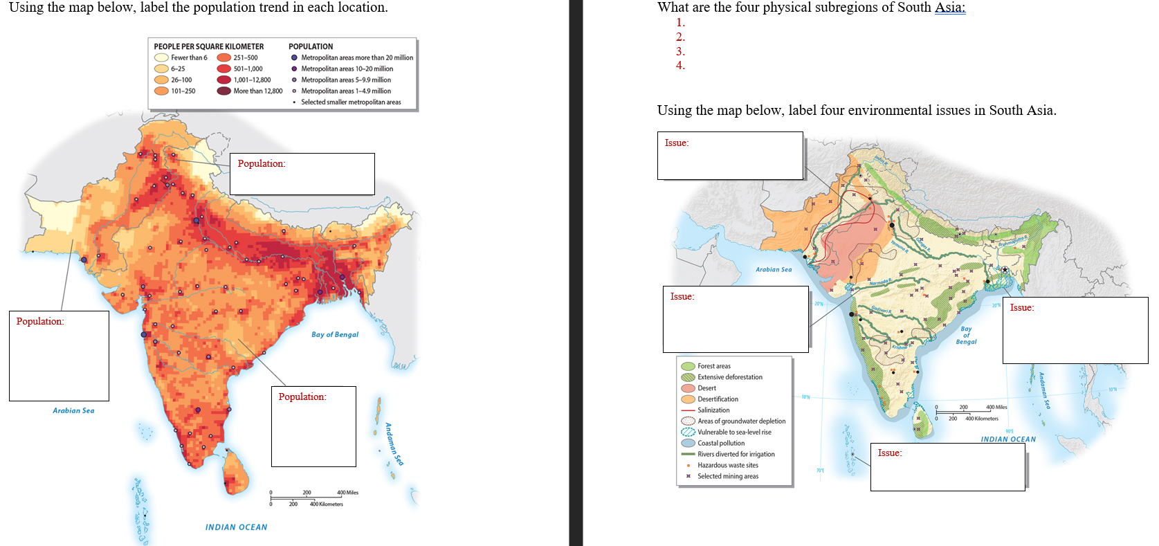 Solved Using The Map Below, Label The Population Trend In | Chegg.com