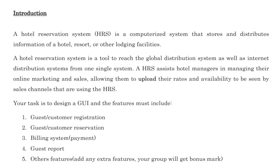 Solved Introduction A hotel reservation system (HRS) is a | Chegg.com