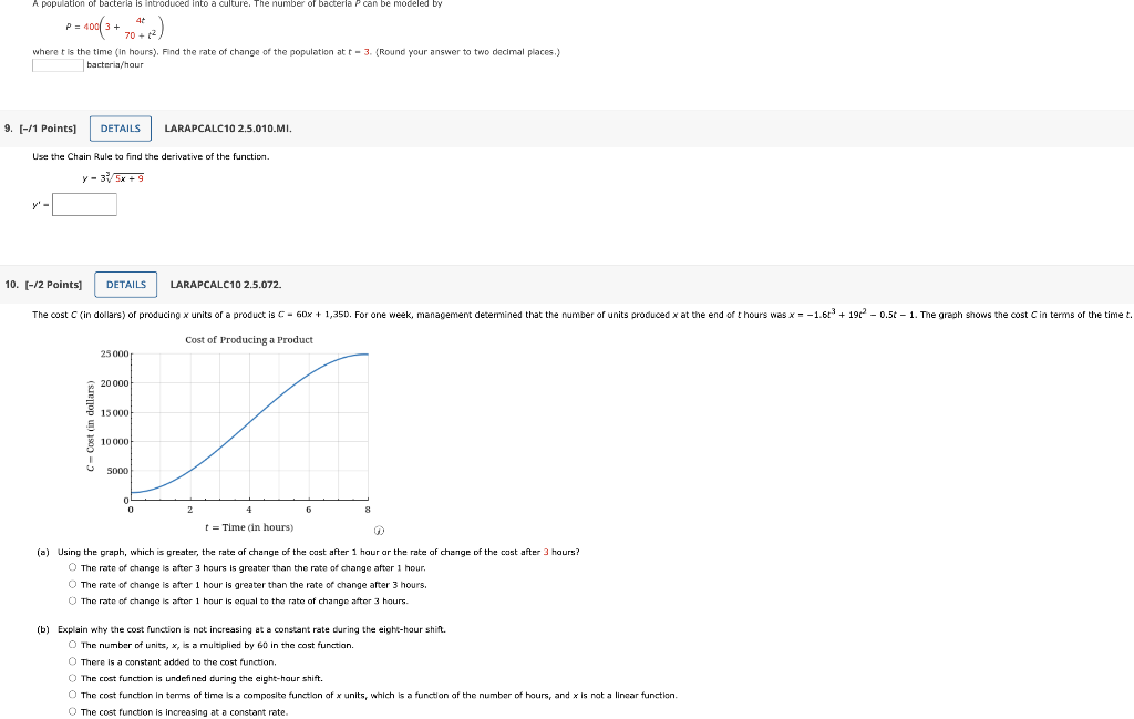 Solved P=400(3+4t70+t2) where t is the time (in heurs), Find | Chegg.com