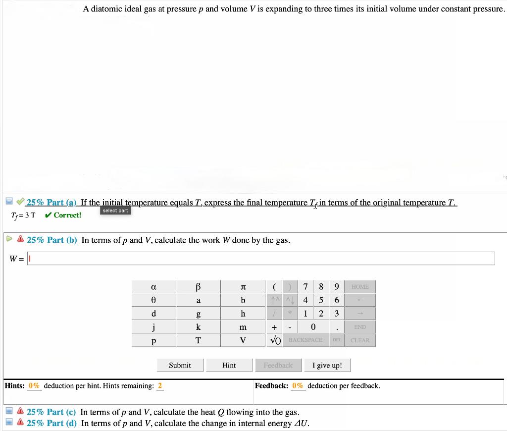 Solved A Diatomic Ideal Gas At Pressure P And Volume V Is Chegg Com