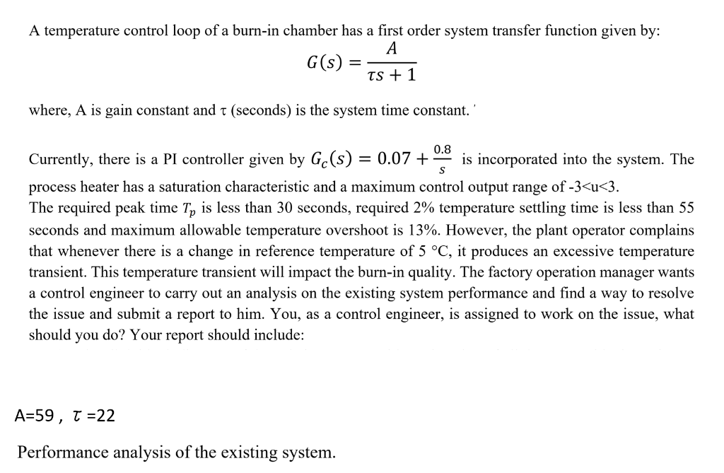 Solved A temperature control loop of a burnin chamber has a